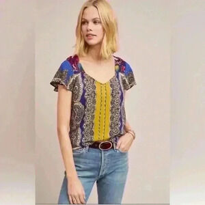 Moulinette Soures Anthropologie Paisley Floral Hi Low Blouse